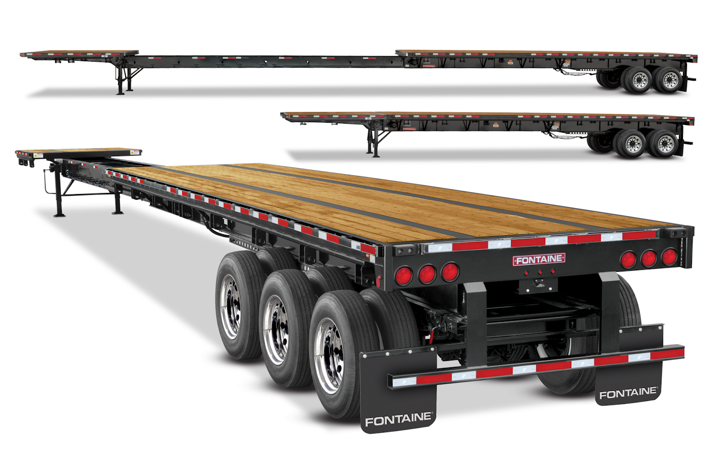 Fontaine's four new California-legal Xcalibur extendable trailers are optimized for strength and durability with steel I-Beam crossmembers welded on 12-inch centers. Steel reinforced main beams, structural steel side-rails and steel front and rear skirts complete the heavy-duty design, the company said.