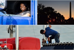 compilation of sharae moore, washington monument, and man washing truck stack