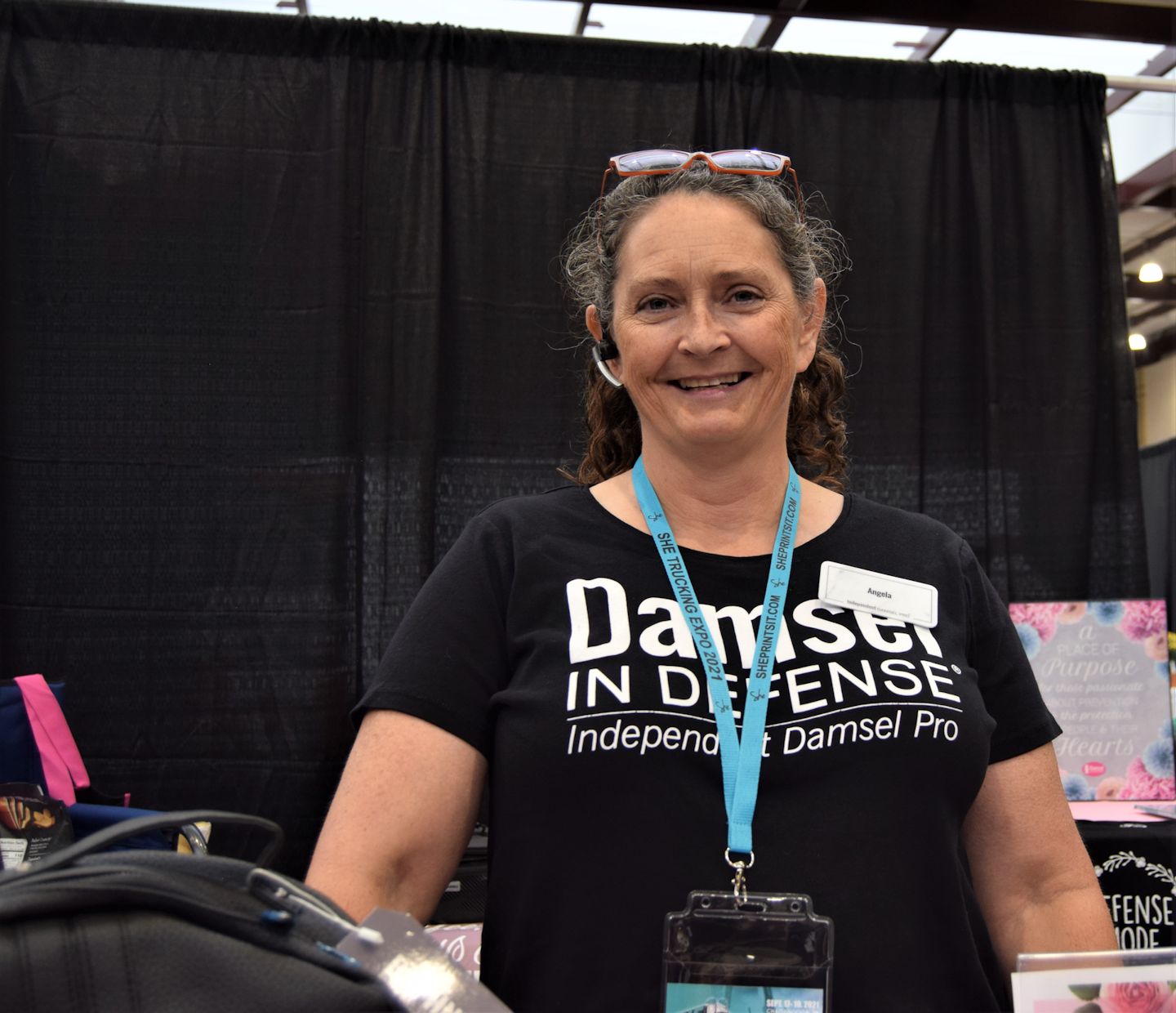Among exhibitors was Angela Shufeldt, an independent reseller of Damsel in Defense products and an inland intermodal hauler for J.B. Hunt. As with Richardson, Shufeldt comes to the personal-safety/self-defense arena driven by personal experiences in past she wishes today she'd been better prepared for.