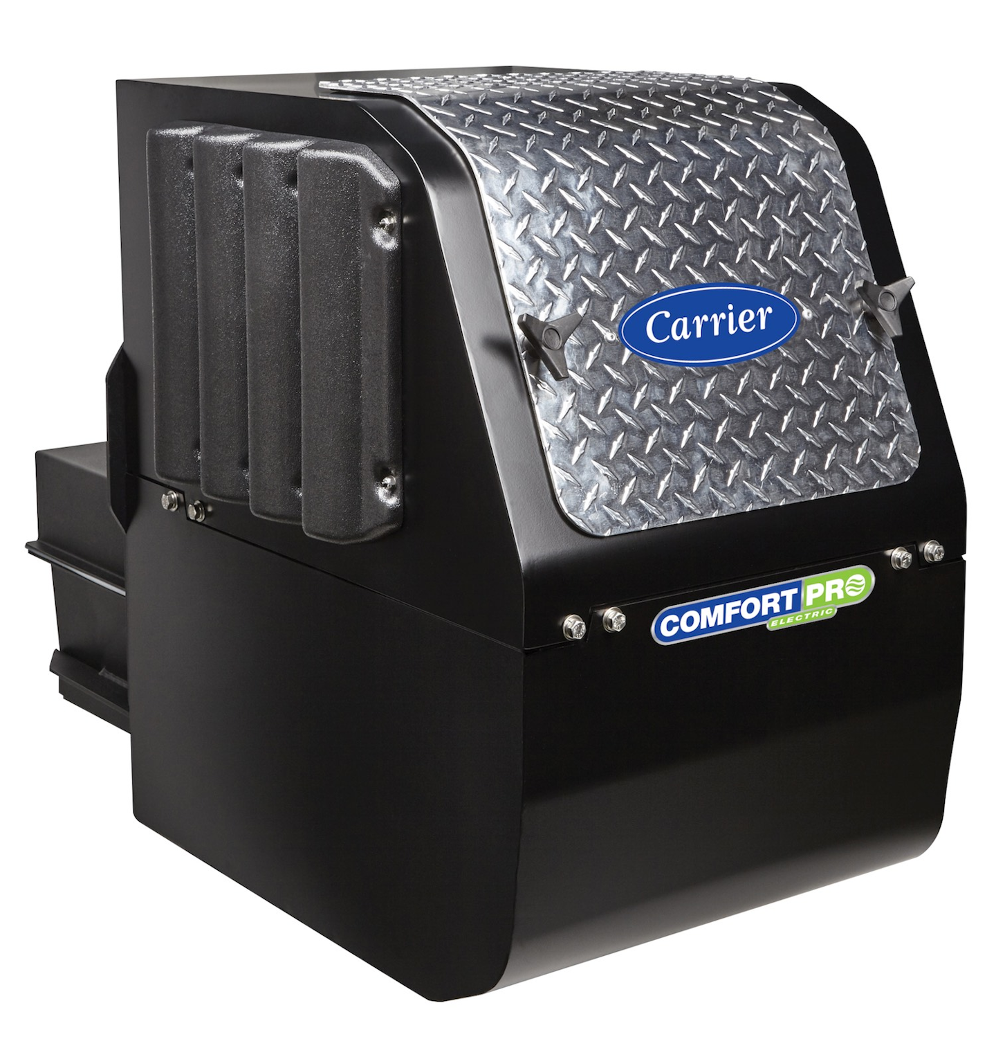 All ComfortPro electric APUs include a power plant, an under bunk climate control unit and a programmable control panel with the Cabin Pre-Cool Lock, which helps extend battery life by assuring the preferred cabin temperature is attained before the APU takes over. Available options add heating, power for hotel loads, shore power connectivity and truck engine preheating.
