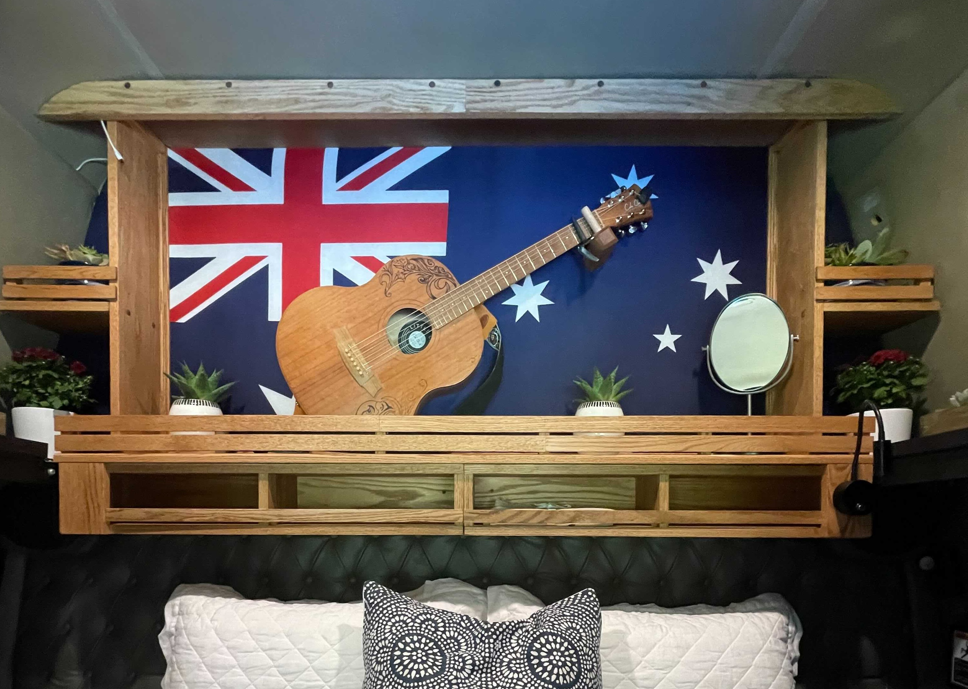 Bed and feature wall inside of Debbie Desiderato's Western Star truck