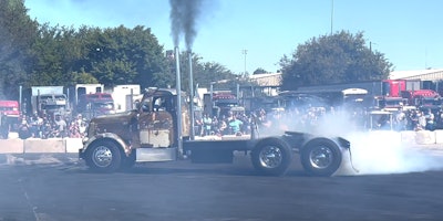 GMC rat rod truck does a burnout