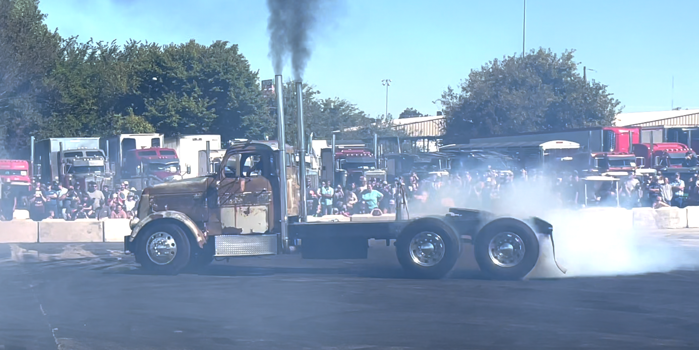 GMC rat rod truck does a burnout