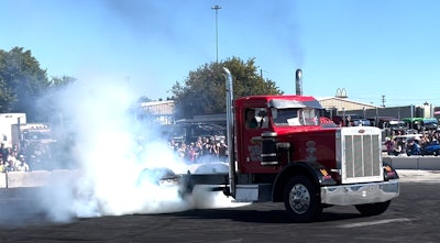 Peterbilt does a burnout
