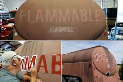 Mariani noted that after so many years with little in the way of detail attention, 'the 'Duel' truck needed its stage makeup put back on, as it had faded from its normal, ugly, scary self,' notable in the image at the top. Mariani spent several days in June 'painting the looks back on,' and then he and Wike brought in Gene Maynor (pictured, bottom left) 'for the re-lettering work.' Mariani then set to destroying, that -- with a purpose to 'get the on-screen look of the truck from 50 years prior.'