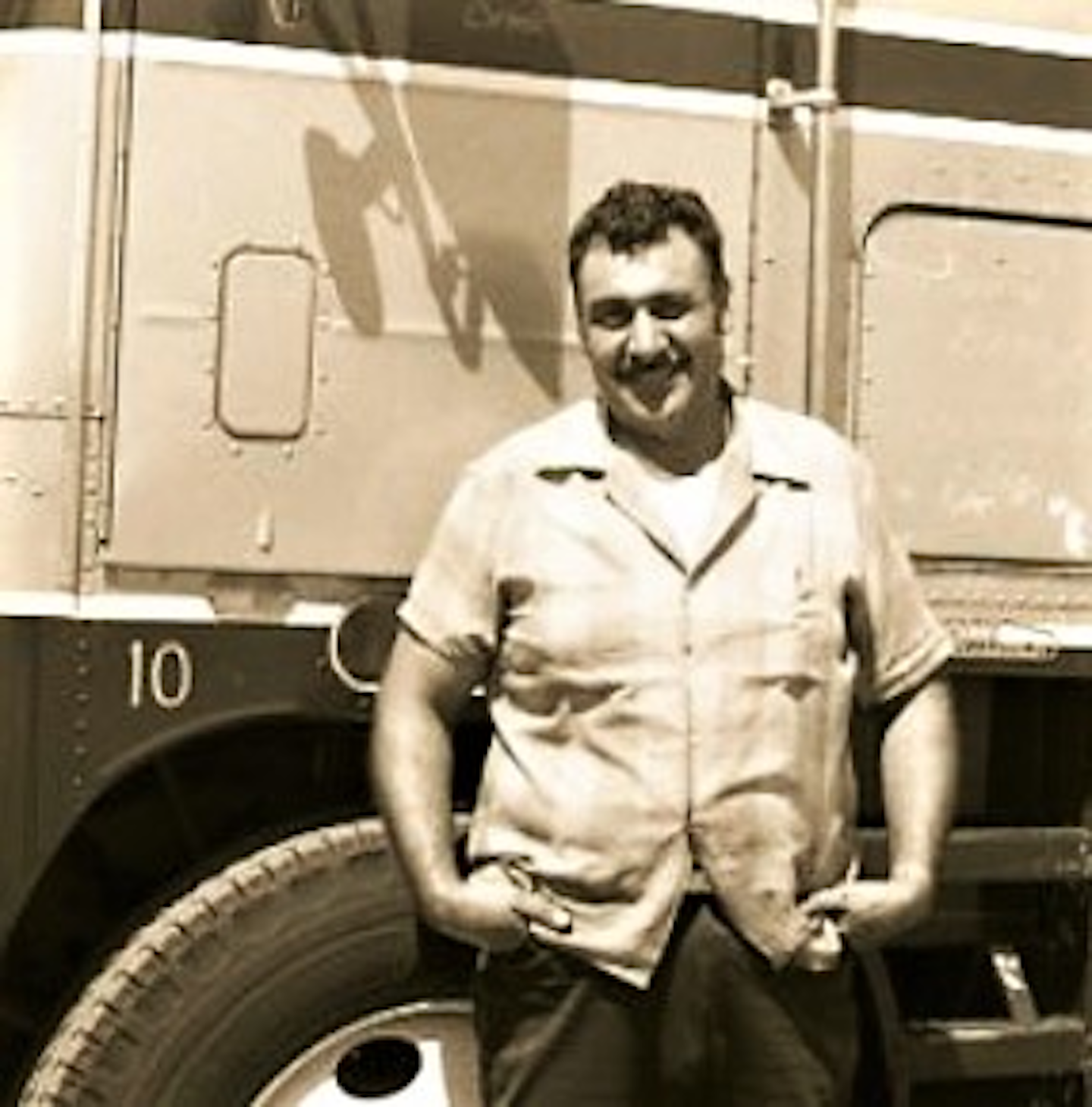 Soza's father at around age 40, with a White Freightliner cabover Soza well recalls. His father 'sold it when I was 10,' he said.