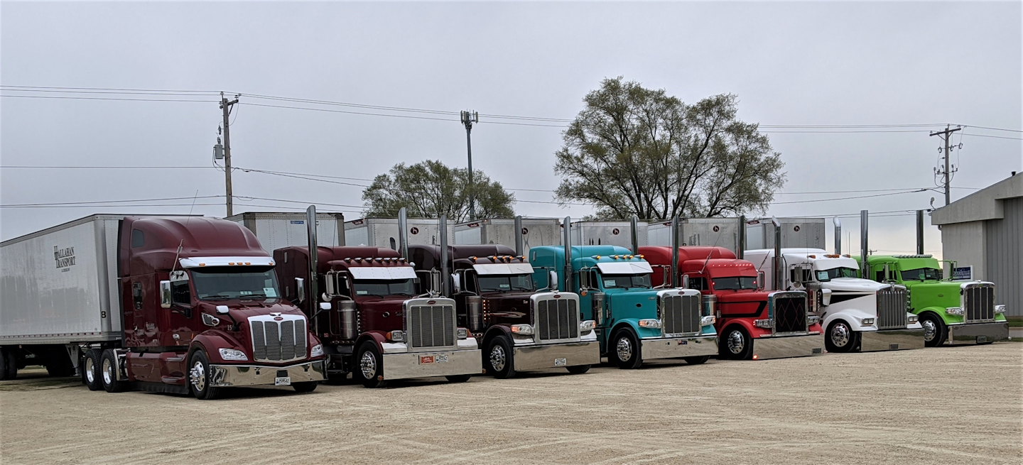 Most of the trucks Hallahan purchases for his fleet are show-worthy Peterbilt 389 models.