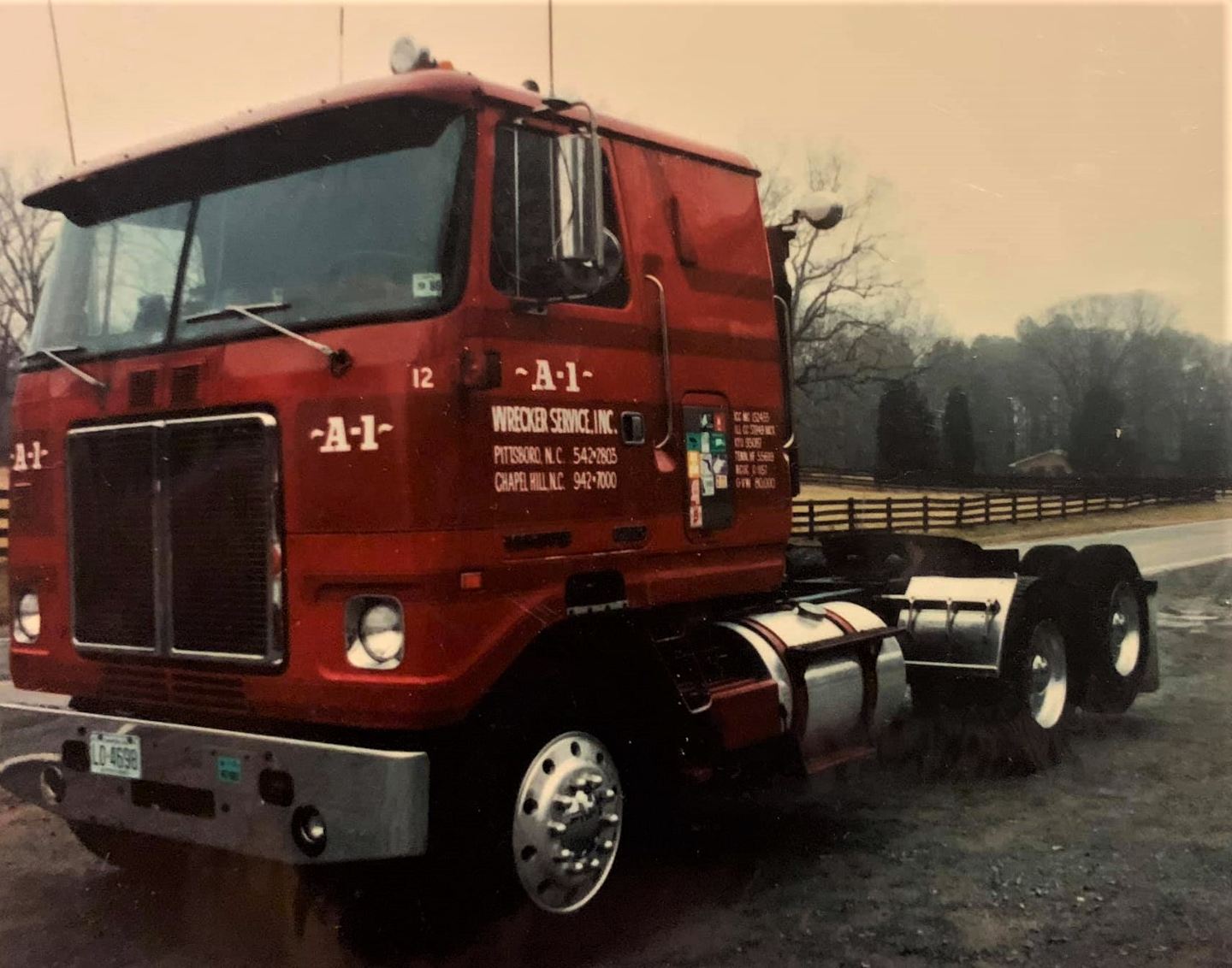Hewitt's first truck, a 1977 White Road Commander, as it looked by the time he sold it some years after he bought it to owner-operator T.C. Hudson.