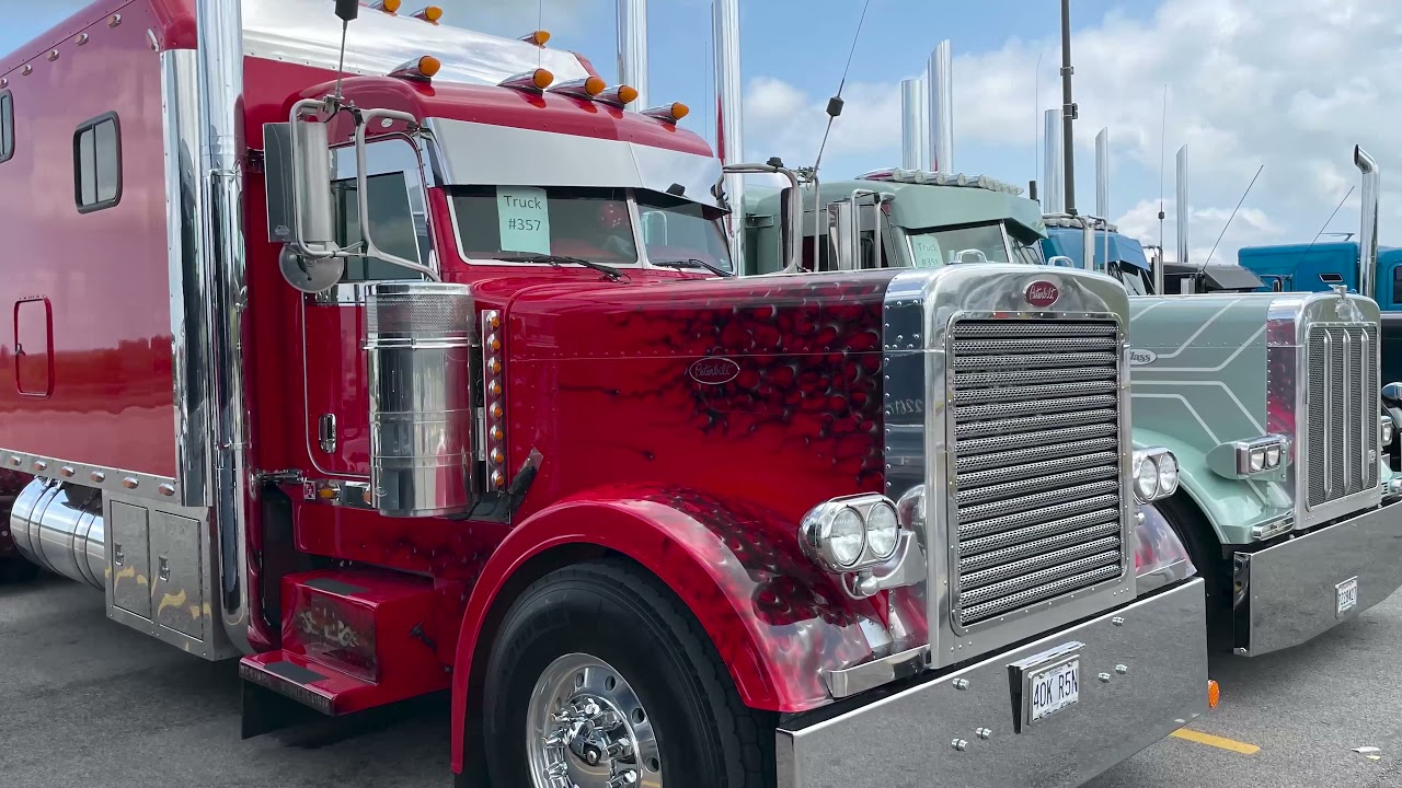 2007 Peterbilt 379 with custom black flame on red paint job