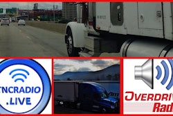 TNCRadio.Live logo, overdrive radio logo, and two semi-trucks