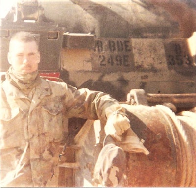 W. Joel Baker in military fatigues during the Gulf War