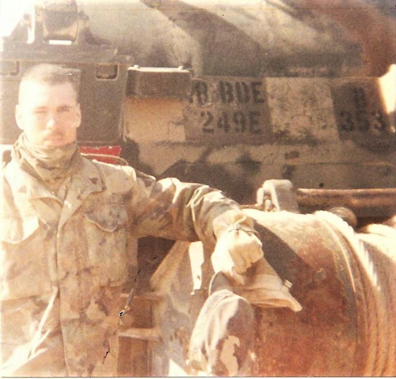 W. Joel Baker in military fatigues during the Gulf War
