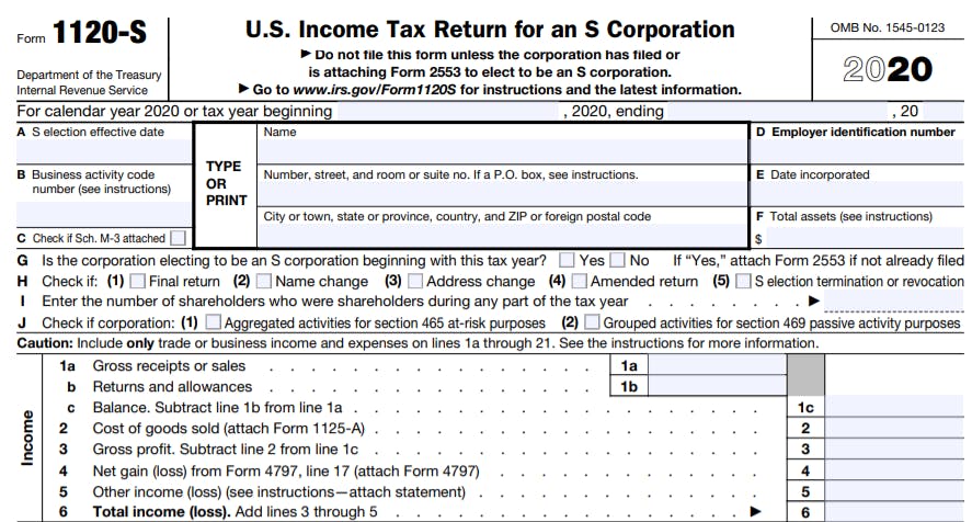 U.S. Income Tax Return for an S Corporation Form 1120-S