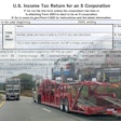 U.S. Tax Return for an S Corporation Form 1120-S with an image of a vehicle carrier and semi-truck