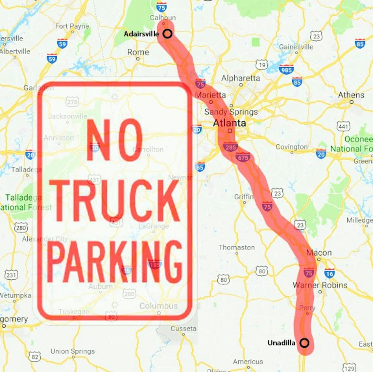 Since the time we ran this graphic illustrating the phenomenon post-10 p.m. on a nearly daily basis North and South of Atlanta, rest areas then closed for planned renovations have reopened, so at least there’s that in terms of recent change for the better. Read that report from the time at this link.