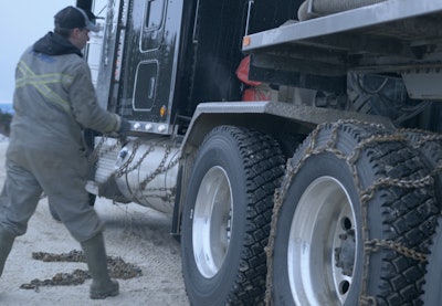 michelin truck tire with snow chains