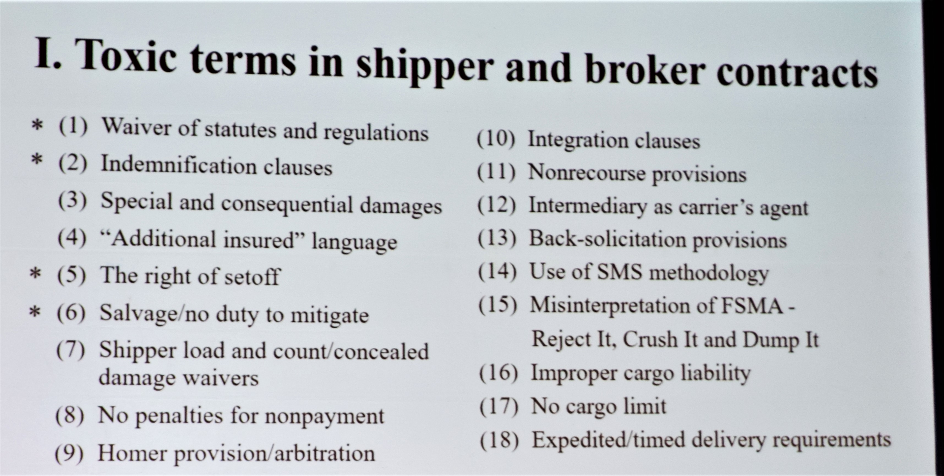 toxic terms in shipper and broker contracts