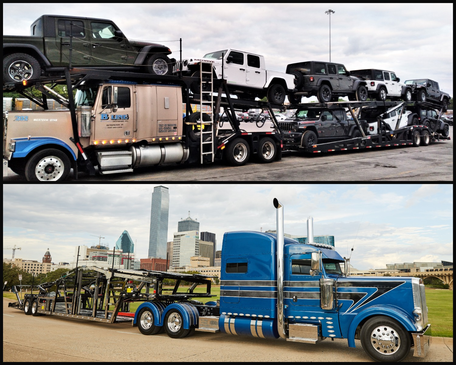 B Line Transport's 2006 Western Star stinger and Turner Transport's 2015 Peterbilt 389 high-mount