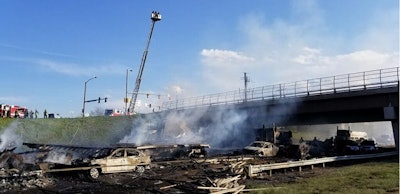 image of the deadly I-70 runaway truck crash in April, 2019