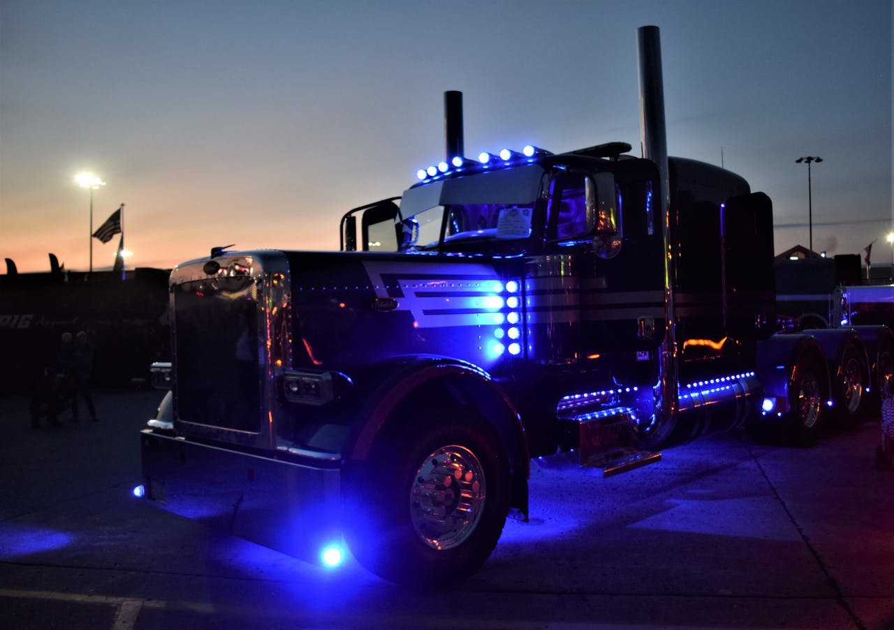 This scene from where Aaron Walters' glider kit rig was parked at the Walcott event, during the nighttime lights competition, shows some of the rig's illuminated accents.