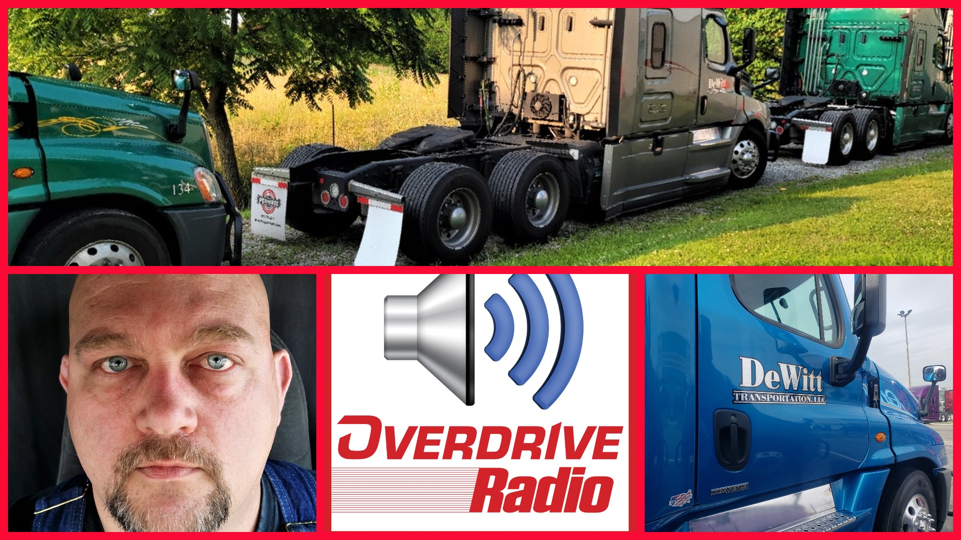 tim dewitt, dewitt power only trucks, and overdrive radio logo collage