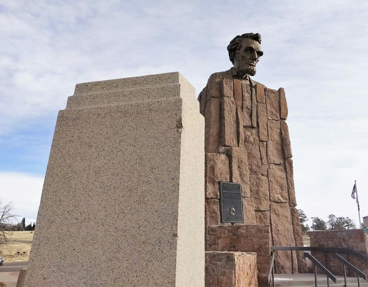 This bust of Lincoln sits on the top of Mount Sherman at the I-80 Summit Rest Area East of Laramie, Wyoming, known to many simply as 'Lincoln's Noggin'.' Did you make it over Lincoln's Noggin' yet? Nope, still shut down at Laramie. ...
