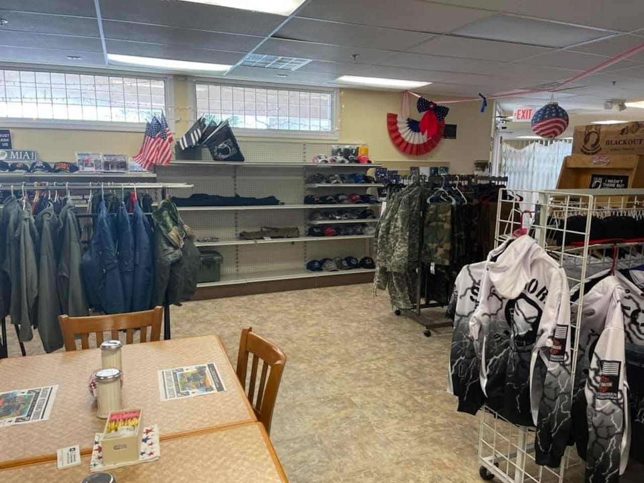 Inside the Black Out Veterans Stop at the time of its opening in July of last year. It's not uncommon any day to find Timbrook there in conversation with local vets and others from the area around one of the cafe's tables.