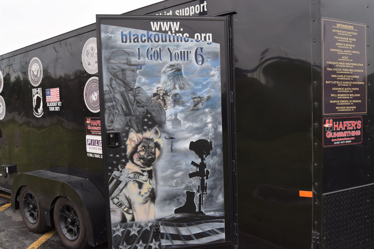 Black Out vets-support trailer with airbrush work by artist Marvis Greene