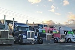 trucks staging for people's convoy