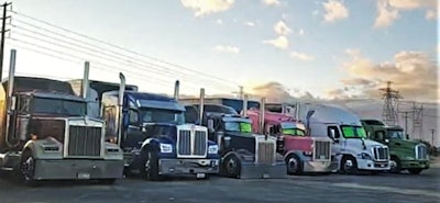 trucks staging for people's convoy