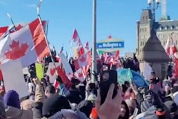 A still from a video on social media shows the protests in Ottawa.