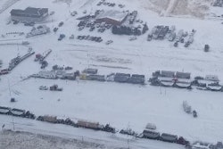 Aerial image of the blockade from Alberta RCMP.