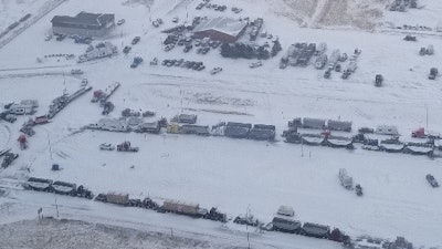 Aerial image of the blockade from Alberta RCMP.