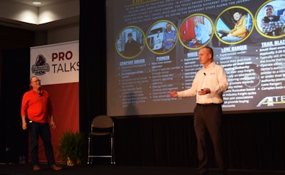 Mike Hosted, marketing VP with ATBS, and Overdrive contributing writer Gary Buchs presented owner-operator income, cost, and revenue data and business strategy analysis during a Partners in Business seminar Friday at the Mid-America Trucking Show.