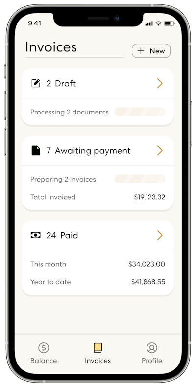 Outgo invoice tab on a smart phone