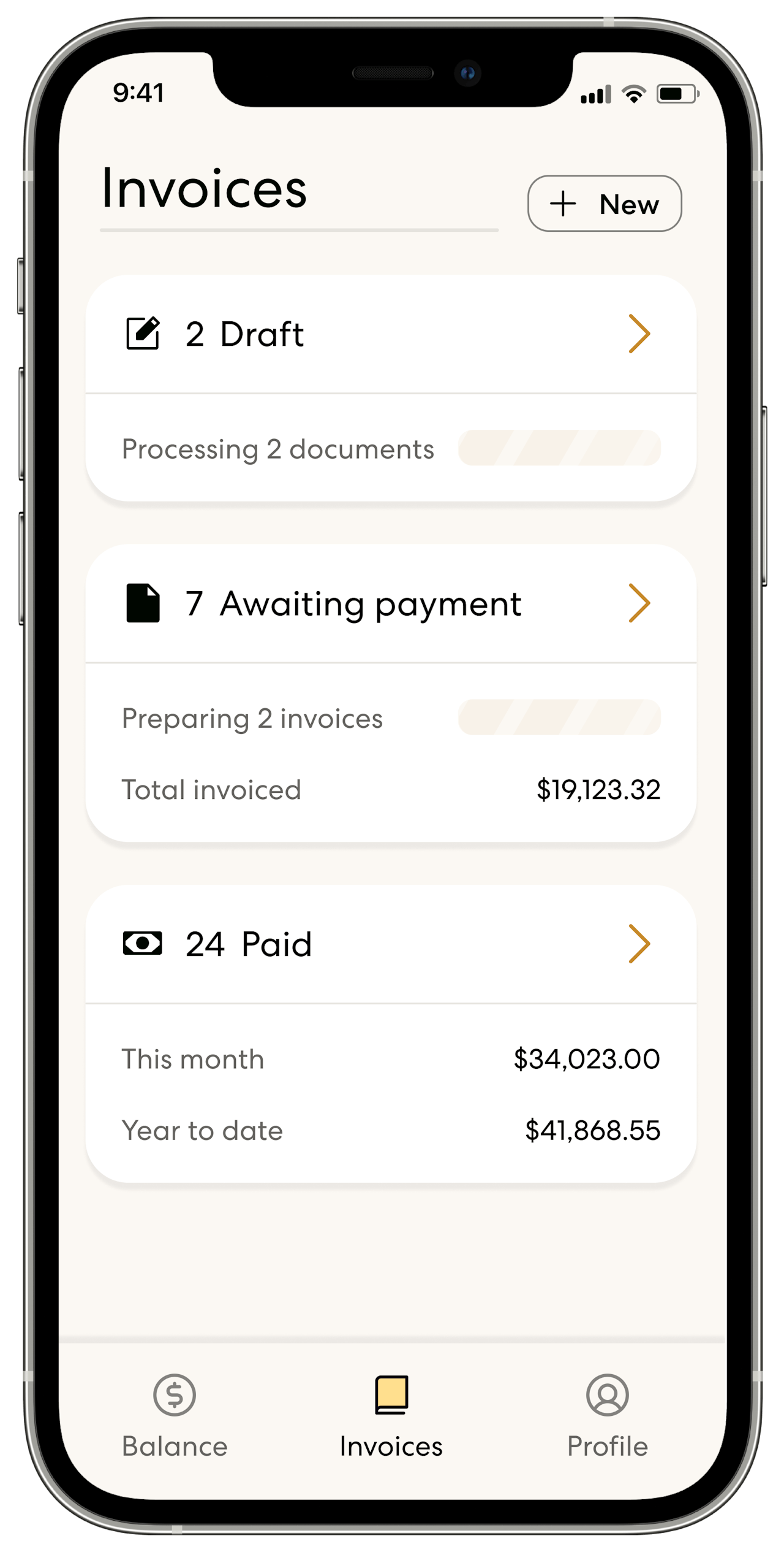Outgo invoice tab on a smart phone
