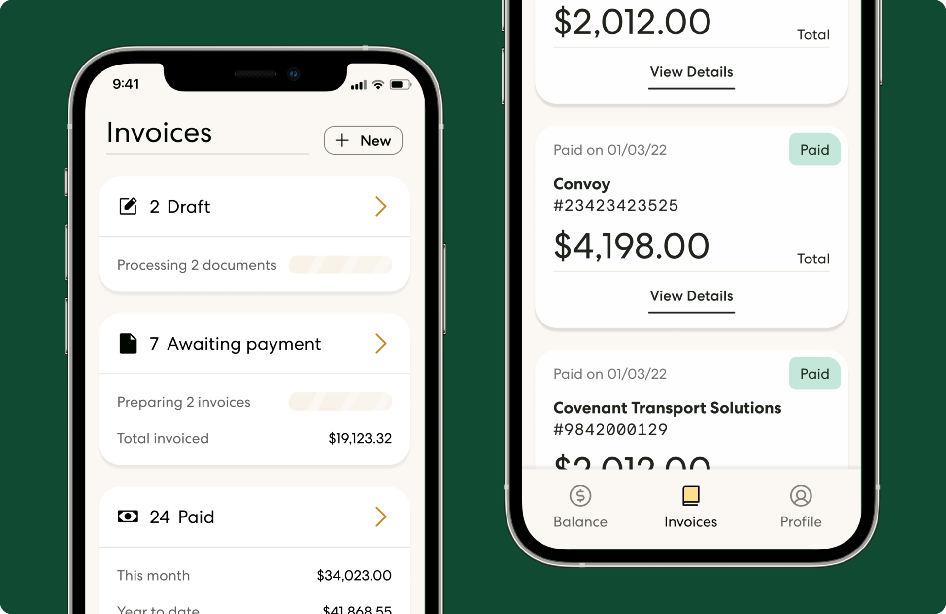 Outgo invoice feature on a smartphone