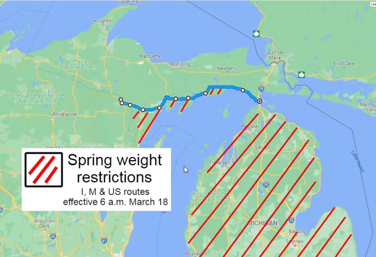 Michigan's spring weight restrictions now extend into the Upper Peninsula.