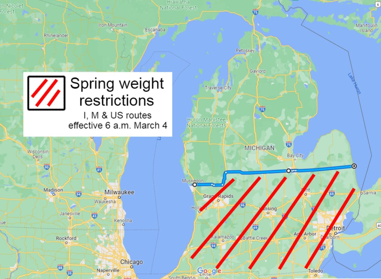 Michigan Seasonal Road Map Michigan's Spring Weight Restrictions Begin Friday | $3M Drug Bust At  Border | Overdrive