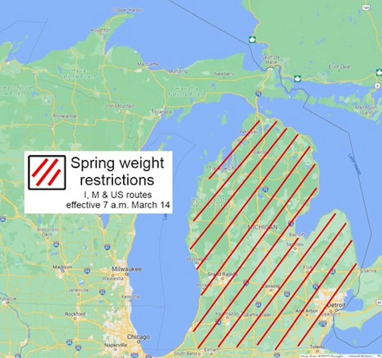 Michigan spring weight restrictions map