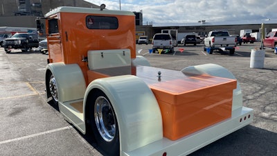 Rear view of George Phillips' 1973 White Compact