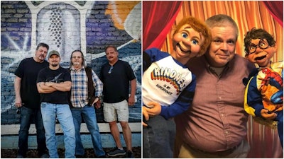 the band stone creek four on the left and ventriloquist Mike Stafford on the right