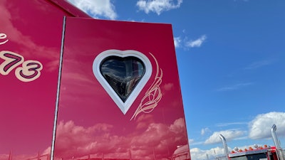Heart-shaped windows in Kate Whiting's 1973 Kenworth W900A