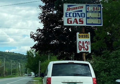 road sign showing $6.43 diesel