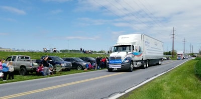 Spectators lined the convoy route of Sunday's Mother's Day Convoy in Manheim, Pennsylvania.