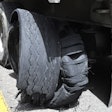 Semi truck tire blowout