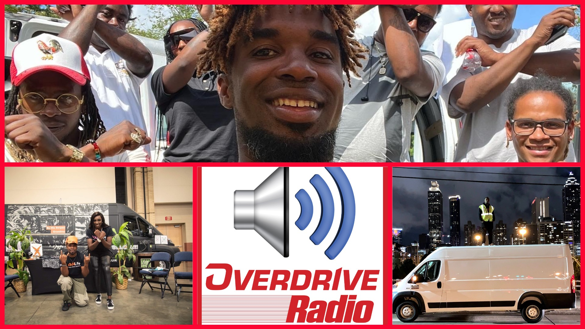 overdrive radio logo, cargo van, and Breon Thomas