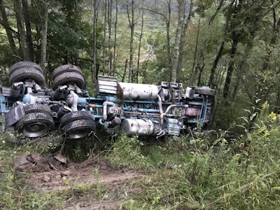 Truck rollover on mountainside