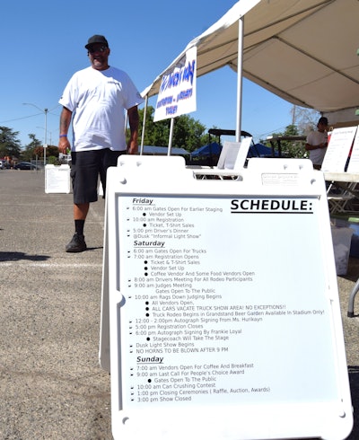 Day 1 for the show is primarily for the participants to get parked up -- a driver's dinner at 5 pm is followed by, when darkness falls, lights for whoever wants to participate. Saturday the judging starts and activities really heat up.