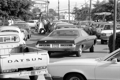 line at gas stations during the oil crisis of the 1970s.